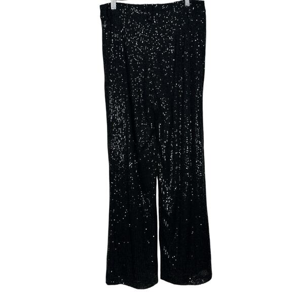 Hunter Brown Pants Women Small Black Sequin Wide Leg Sparkle Glam NYE Party Club - Picture 2 of 12